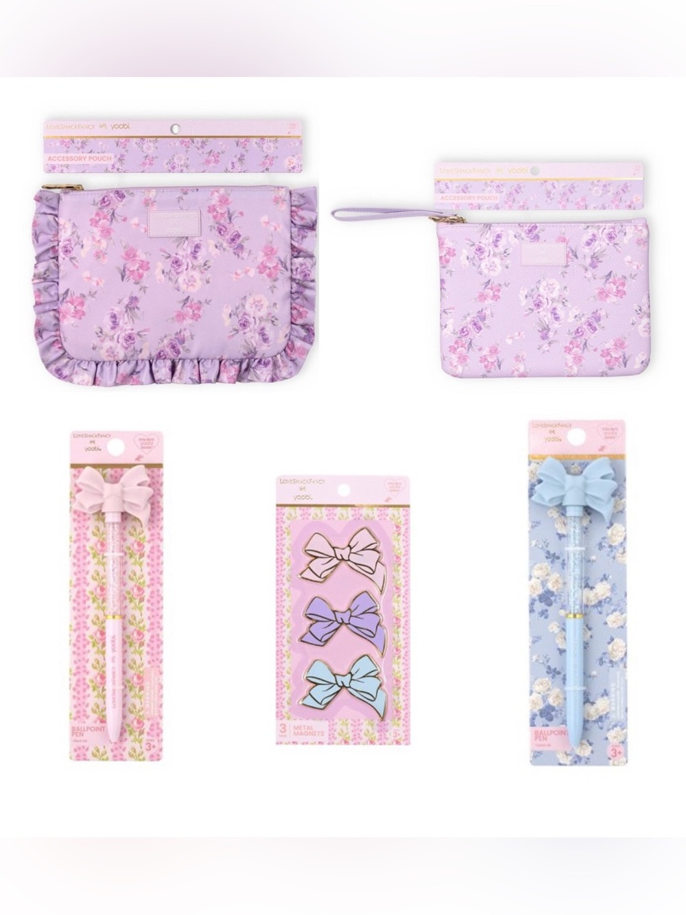 Cute LoveShackFancy Target Collab Bundle Wristlet Purse Pouch Pens Magnets